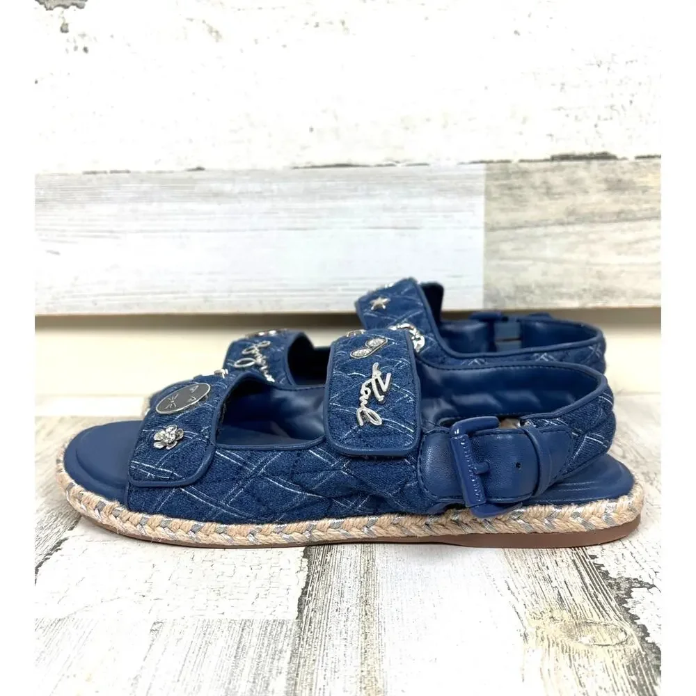Karl Lagerfeld Womens 7 Blue Embellished Charlay Espadrille Casual Sandals NEW